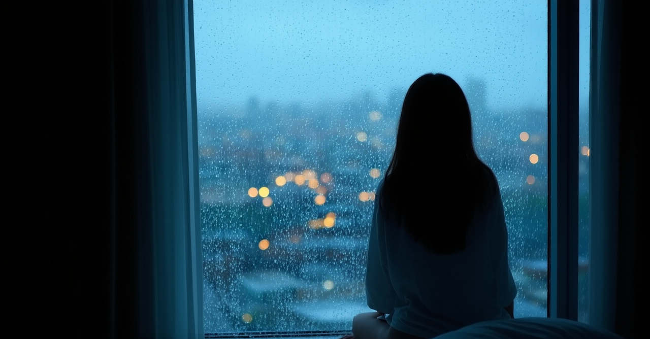 集中豪雨の夜の窓辺イメージ